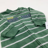 **NEW** 'Little Brother' Striped Green & Grey Lightweight Pramsuit - Boys 6 Months