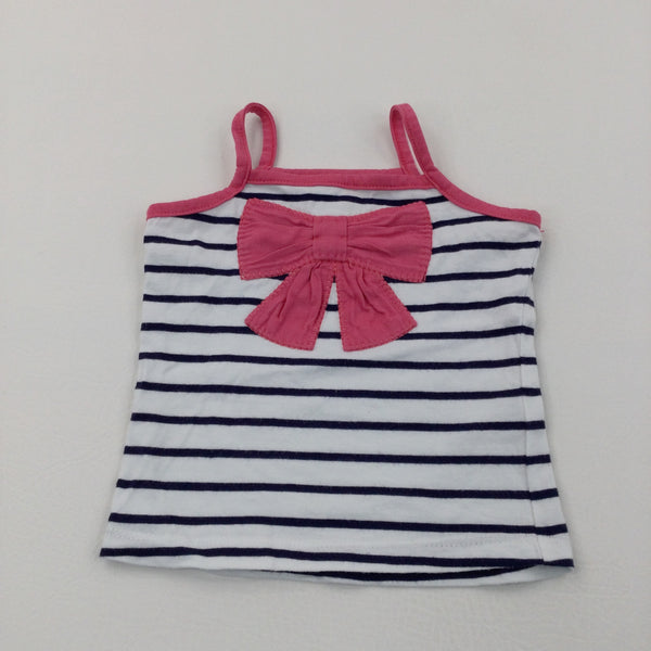 Bow Appliqued Navy, White & Pink Vest Top - Girls 9-12 Months