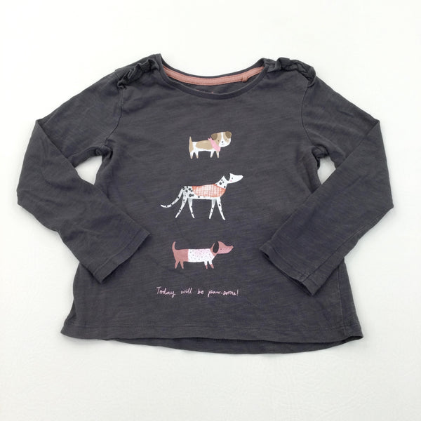 'Today Will Be Pawsome' Dogs Charcoal Grey Long Sleeve Top - Girls 2-3 Years