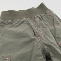 Khaki Green & Pink Cotton Cargo Trousers - Girls 9-12 Months