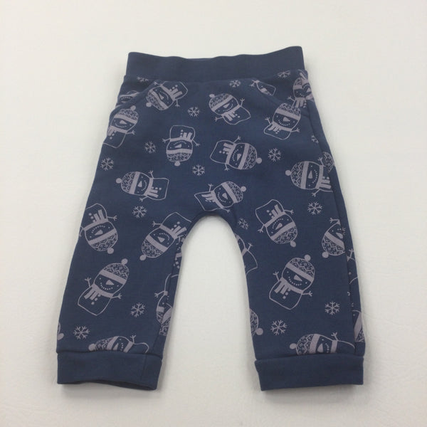 Snowmen Grey & Blue Christmas Tracksuit Bottoms - Boys 6-9 Months