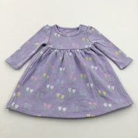 Flowers Lilac & Green Long Sleeve Dress - Girls 3-6 Months