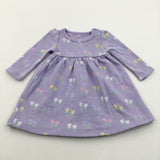 Flowers Lilac & Green Long Sleeve Dress - Girls 3-6 Months