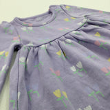 Flowers Lilac & Green Long Sleeve Dress - Girls 3-6 Months