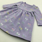 Flowers Lilac & Green Long Sleeve Dress - Girls 3-6 Months