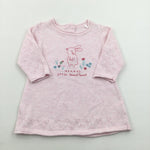 'Mummy's Little Sweetheart' Bunny & Flowers Embroidered Pink Knitted Dress - Girls 3-6 Months