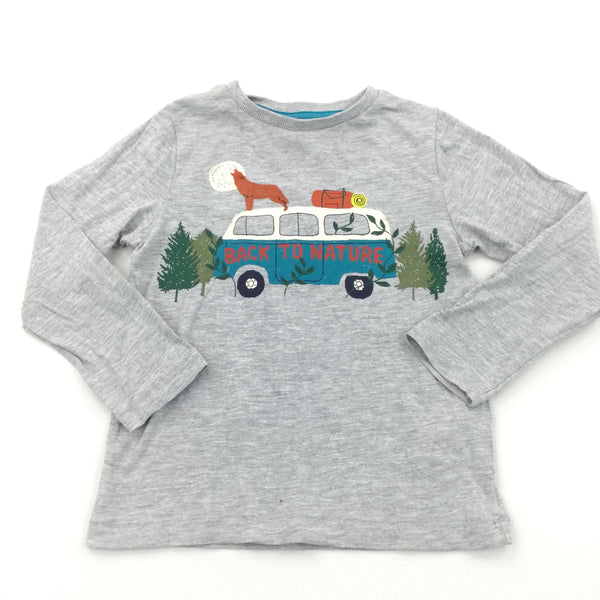 'Back To Nature' Fox & Campervan Grey Long Sleeve Top - Boys 3-4 Years