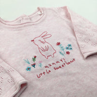 'Mummy's Little Sweetheart' Bunny & Flowers Embroidered Pink Knitted Dress - Girls 3-6 Months