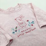 'Mummy's Little Sweetheart' Bunny & Flowers Embroidered Pink Knitted Dress - Girls 3-6 Months