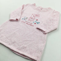 'Mummy's Little Sweetheart' Bunny & Flowers Embroidered Pink Knitted Dress - Girls 3-6 Months