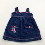 Flowers Appliqued Denim Dungaree Dress - Girls 3-6 Months