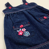 Flowers Appliqued Denim Dungaree Dress - Girls 3-6 Months