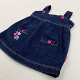 Flowers Appliqued Denim Dungaree Dress - Girls 3-6 Months