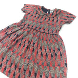 Coral Pink, Navy & White Patterned Soft Short Sleeve Dress- Girls 5-6 Years