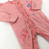 Flowers Coral Babygrow - Girls 0-3 Months