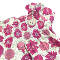 Steiff Bear Motif Flowers Pink & Green Cotton Blouse - Girls 9-12 Months