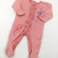 Flowers Coral Babygrow - Girls 0-3 Months