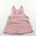 Cat Embroidered Pink Denim Dungaree Dress - Girls 3-6 Months