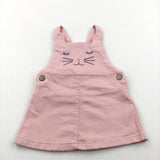 Cat Embroidered Pink Denim Dungaree Dress - Girls 3-6 Months