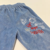 'Hip Hop Music' Animals Embroidered Blue Velour Trousers - Boys 0-3 Months