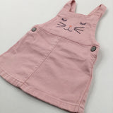 Cat Embroidered Pink Denim Dungaree Dress - Girls 3-6 Months