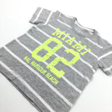'Miami 82' Grey & White Striped T-Shirt - Boys 5 Years