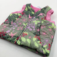 Flowers Outdoor Theme Pink & Green Gilet - Girls 3-6 Months