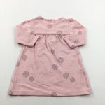 Flowers Pink & Black Long Sleeve Dress - Girls 3-6 Months