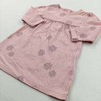 Flowers Pink & Black Long Sleeve Dress - Girls 3-6 Months