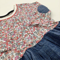 Colourful Flowers Denim Long Sleeve Dress - Girls 3-6 Months