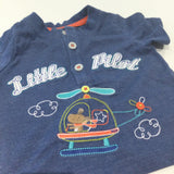 'Little Pilot' Helicopter Embroidered Blue T-Shirt - Boys 0-3 Months