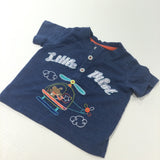 'Little Pilot' Helicopter Embroidered Blue T-Shirt - Boys 0-3 Months