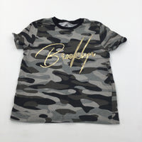 'Brooklyn' Camouflage Khaki Green & Gold T-Shirt - Girls 6-7 Years