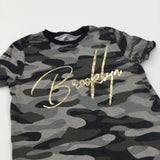 'Brooklyn' Camouflage Khaki Green & Gold T-Shirt - Girls 6-7 Years