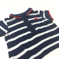 Car Embroidered Red, Navy & White Striped Polo Shirt - Boys 0-3 Months