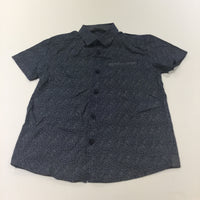 Navy & White Dots Short Sleeve Cotton Shirt - Boys 6-7 Years