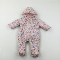 Flowers Pink & Yellow Heavyweight Pramsuit - Girls 3-6 Months