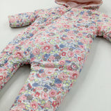 Flowers Pink & Yellow Heavyweight Pramsuit - Girls 3-6 Months