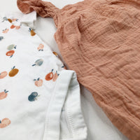 Orange Lightweight Dungarees With Colourful Fruit Bodysuit - Girls 3-6 Months