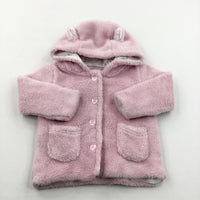 Fluffy Pink Hooded Jacket - Girls 3-6 Months