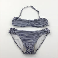 Navy & White Striped Bikini - Girls 7-8 Years