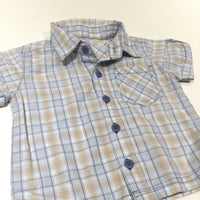 Beige & Blue Checked Cotton Shirt - Boys Newborn