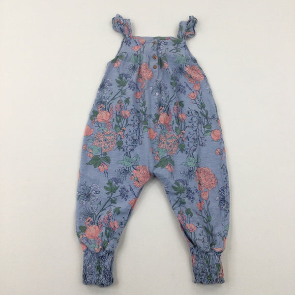 Flowers Blue Jersey Jumpsuit - Girls 18-24 Months