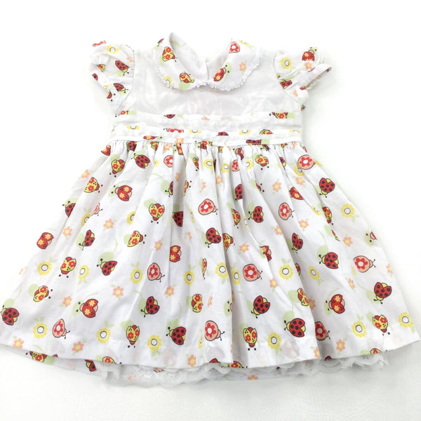 Ladybirds White, Yellow & Red Cotton Dress - Girls 3-4 Years