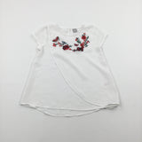 Flowers & Butterflies Embroidered White Sheer Blouse - Girls 8 Years