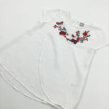 Flowers & Butterflies Embroidered White Sheer Blouse - Girls 8 Years