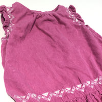 Embroidered Pattern Pink Lightweight Corduroy Fress - Girls 9-12m