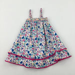 Colourful Flowers & Hummingbirds White Jersey Dress - Girls 18-24 Months