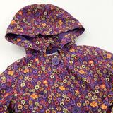 Colourful Flowers Purple Lightweight Fabric Jacket with Hood & Belt - Girls 12-18 Months