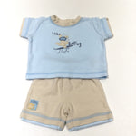 'I Like Surfing' Beige & Blue T-Shirt & Jersey Shorts Set - Boys Newborn